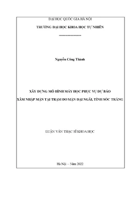 Xây dựng mô hình máy học phục vụ dự báo xâm nhập mặn tại trạm đo mặn đại ngãi tỉnh sóc trăng