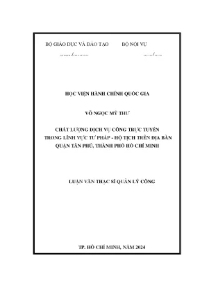 Chất lượng dịch vụ công trực tuyến trong lĩnh vực tư pháp hộ tịch trên địa bàn quận tân phú thành phố hồ chí minh