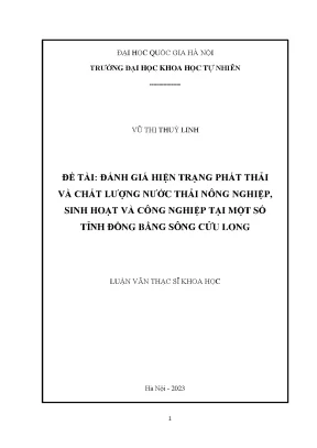 Đề tài đánh giá hiện trạng phát thải và chất lƣợng nƣớc thải nông nghiệp sinh hoạt và công nghiệp tại một số tỉnh đồng bằng sông cửu long