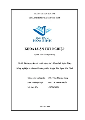 Phòng ngừa rủi ro tín dụng tại chi nhánh ngân hàng nông nghiệp và phát triển nông thôn huyện tân lạc hòa bình