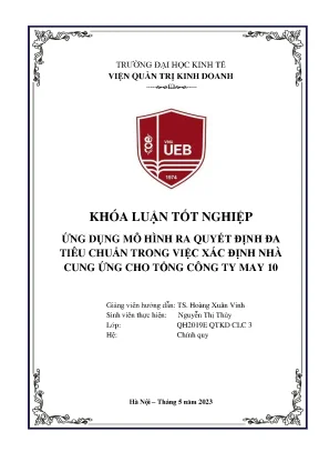Ứng dụng mô hình ra quyết định đa tiêu chuẩn trong việc xác định nhà cung ứng cho tổng công ty may 10