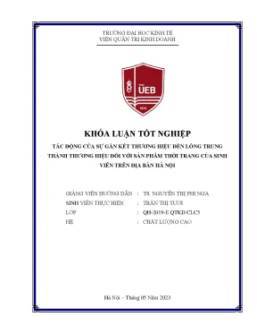 Tác động của sự gắn kết thương hiệu đến lõng trung thành thương hiệu đối với sản phẩm thời trang của sinh viên trên địa bàn hà nội