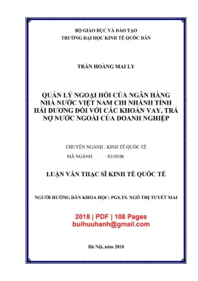 Luận văn thạc sĩ kinh tế quốc tế quản lý ngoại hối của ngân hàng nhà nước việt nam chi nhánh tỉnh hải dương đối với các khoản vay trả nợ nước ngoài của doanh nghiệp