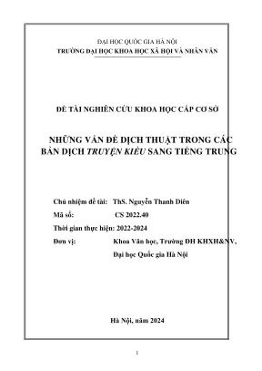 Đề tài nghiên cứu khoa học cấp cơ sở những vấn đề dịch thuật trong các bản dịch truyện kiều sang tiếng trung