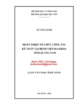 Luận văn thạc sĩ kế toán hoàn thiện tổ chức công tác kế toán tại bệnh viện đa khoa tỉnh quảng nam