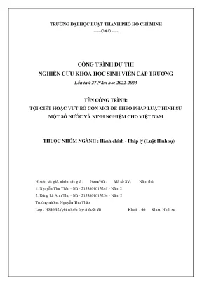 Tội giết hoặc vứt bỏ con mới đẻ theo pháp luật hình sự một số nước và kinh nghiệm cho việt nam