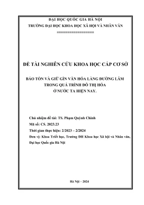 Đề tài nghiên cứu khoa học cấp cơ sở bảo tồn và giữ gìn văn hóa làng đường lâm trong quá trình đô thị hóa ở nước ta hiện nay