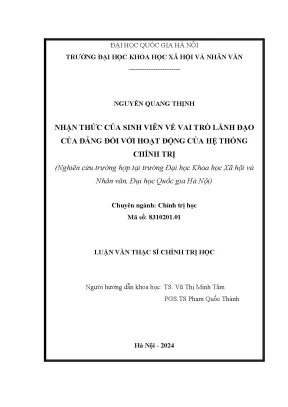 Nhận thức của sinh viên về vai trò lãnh đạo của đảng đối với hoạt động của hệ thống chính trị