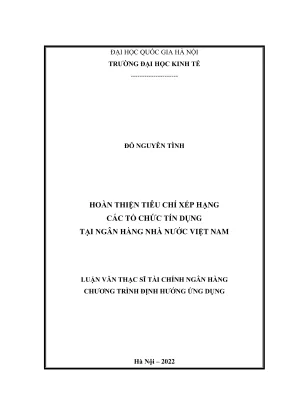 Luận văn thạc sĩ tài chính ngân hàng hoàn thiện tiêu chí xếp hạng các tổ chức tín dụng tại ngân hàng nhà nước việt nam