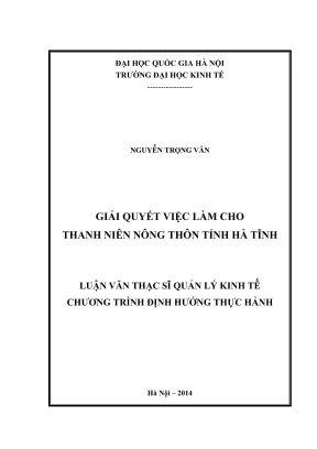 Luận văn thạc sĩ quản lý kinh tế giải quyết việc làm cho thanh niên nông thôn tỉnh hà tĩnh
