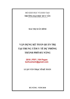 Luận văn thạc sĩ kế toán vận dụng kế toán quản trị tại trung tâm y tế dự phòng thành phố đà nẵng