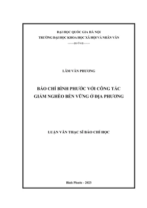 Luận văn thạc sĩ báo chí học báo chí bình phước với công tác giảm nghèo bền vững ở địa phương