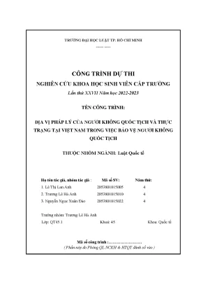 Địa vị pháp lý của người không quốc tịch và thực trạng tại việt nam trong việc bảo vệ người không quốc tịch