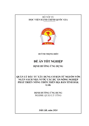 Quản lý đầu tư xây dựng cơ bản từ nguồn vốn ngân sách nhà nước các dự án nông nghiệp phát triển nông thôn trên địa bàn tỉnh đăk lắk
