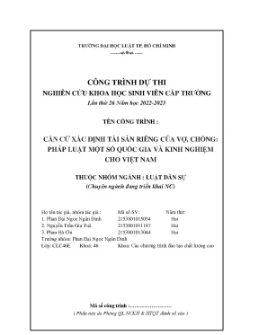 Căn cứ xác định tài sản riêng của vợ chồng pháp luật một số quốc gia và kinh nghiệm cho việt nam