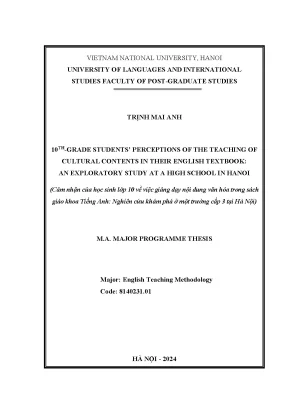 10th grade students perceptions of the teaching of cultural contents in their english textbook an exploratory study at a high school in hanoi cảm nhận của học sinh lớp 10 về việc giảng dạy nội dung văn hóa