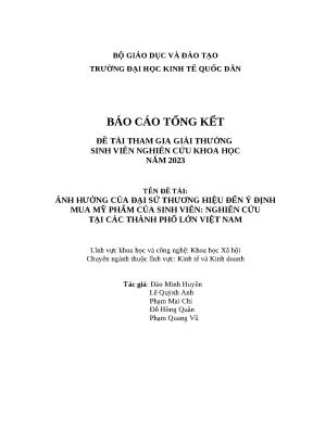 Đề tài ảnh hưởng của đại sứ thương hiệu đến ý định mua mỹ phẩm của sinh viên nghiên cứu tại các thành phố lớn việt nam