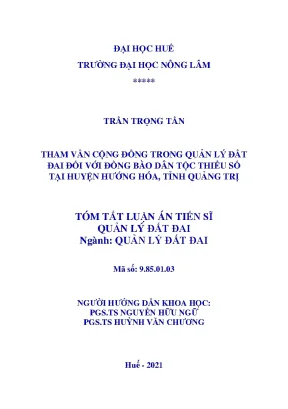Tham vấn cộng đồng trong quản lý đất đai đối với đồng bào dân tộc thiểu số tại huyện hướng hóa tỉnh quảng trị