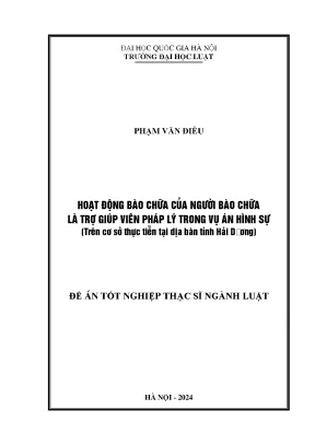 Hoạt động bào chữa của người bào chữa là trợ giúp viên pháp lý trong vụ án hình sự trên cơ sở thực tiễn tại địa bàn tỉnh hải dương