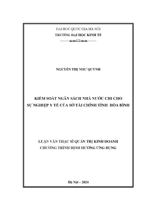 Kiểm soát ngân sách nhà nước chi cho sự nghiệp y tế của sở tài chính tỉnh hòa bình