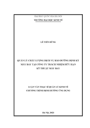 Quản lý chất lượng dịch vụ bảo dưỡng định kỳ máy bay tại công ty trách nhiệm hữu hạn kỹ thuật máy bay
