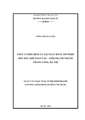 Chất lượng dịch vụ tại ngân hàng thương mại tnhh mtv dầu khí toàn cầu gpbank chi nhánh thăng long hà nội