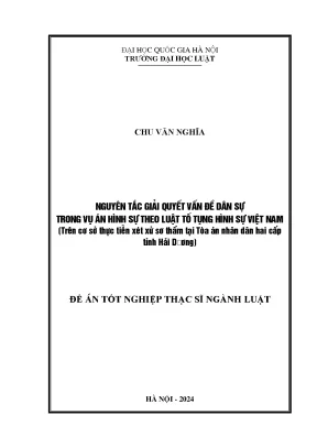 Nguyên tắc giải quyết vấn đề dân sự trong vụ án hình sự theo luật tố tụng hình sự việt nam trên cơ sở thực tiễn xét xử sơ thẩm tại tòa án nhân dân hai cấp tỉnh hải dương