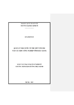 Quản lý nhà nước về thu hút vốn fdi vào các khu công nghiệp tỉnh bắc giang