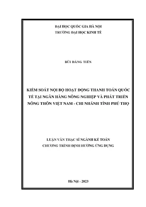 Kiểm soát nội bộ hoạt động thanh toán quốc tế tại ngân hàng nông nghiệp và phát triển nông thôn việt nam chi nhánh tỉnh phú thọ