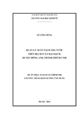Quản lý ngân sách nhà nước trên địa bàn xã đại mạch huyện đông anh thành phố hà nội