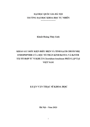 Khảo sát điều kiện biểu hiện và tinh sạch chuỗi nhẹ endopeptidase của độc tố thần kinh bont a và bont b tái tổ hợp từ vi khuẩn clostridium botulinum phân lập tại việt nam