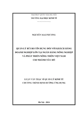 Quản lý rủi ro tín dụng đối với khách hàng doanh nghiệp lớn tại ngân hàng nông nghiệp và phát triển nông thôn việt nam chi nhánh tây hồ