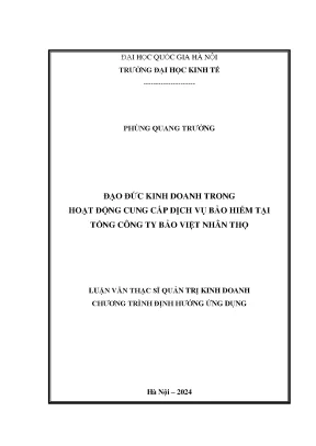 Đạo đức kinh doanh trong hoạt động cung cấp dịch vụ bảo hiểm tại tổng công ty bảo việt nhân thọ