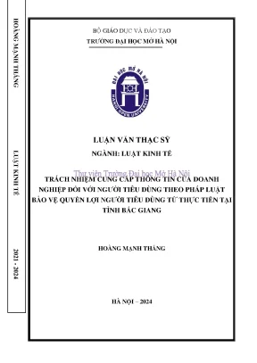 Trách nhiệm cung cấp thông tin của doanh nghiệp đối với người tiêu dùng theo pháp luật bảo vệ quyền lợi người tiêu dùng và thực tiễn tại tỉnh bắc giang