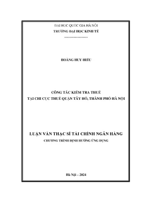 Công tác kiểm tra thuế tại chi cục thuế quận tây hồ thành phố hà nội