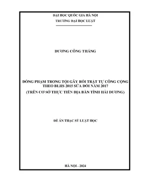Đồng phạm trong tội gây rối trật tự công cộng theo bộ luật hình sự năm 2015 sửa đổi năm 2017 trên cơ sở thực tiễn địa bàn tỉnh hải dương