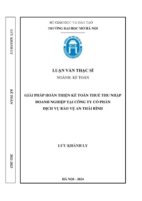 Giải pháp hoàn thiện kế toán thuế thu nhập doanh nghiệp tại công ty cổ phần dịch vụ bảo vệ an thái bình