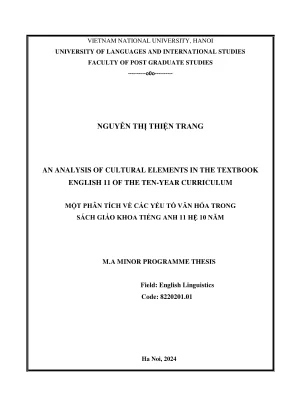 Luận văn thạc sĩ ngôn ngữ anh an analysis of cultural elements of the textbook of the ten year curriculum 2024