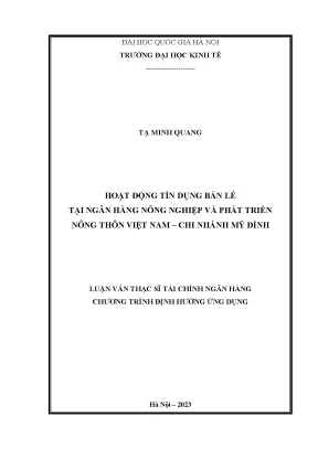 Hoạt động tín dụng bán lẻ tại ngân hàng nông nghiệp và phát triển nông thôn việt nam chi nhánh mỹ đình