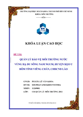 Luận văn thạc sĩ quản lý môi trường quản lý bảo vệ môi trường nước vùng hạ du sông nam ngum huyện kẹo u đôm tỉnh viêng chăn chdcnd lào
