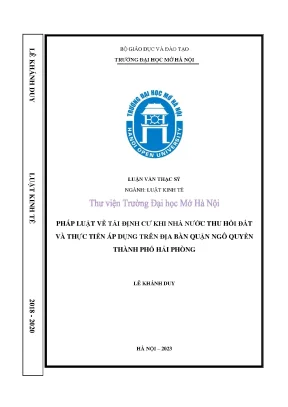 Pháp luật về tái định cư khi nhà nước thu hồi đất và thực tiễn áp dụng trên địa bàn quận ngô quyền thành phố hải phòng