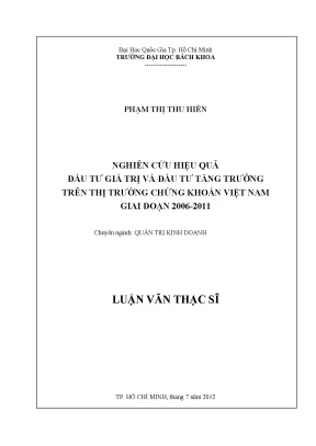 Luận văn thạc sĩ quản trị kinh doanh nghiên cứu hiệu quả đầu tư giá trị và đầu tư tăng trưởng trên thị trường chứng khoán việt nam giai đoạn 2006 2011