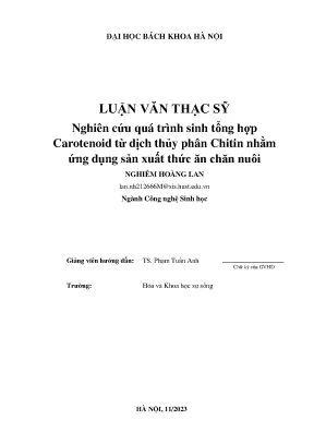 Nghiên cứu quá trình sinh tổng hợp carotenoid từ dịch thủy phân chitin nhằm ứng dụng sản xuất thức ăn chăn nuôi