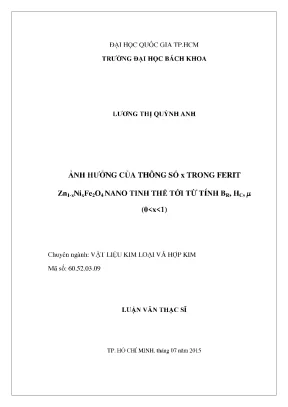 Luận văn thạc sĩ vật liệu kim loại và hợp kim ảnh hưởng của thông số x trong ferit zn1 xnixfe2o4 nano tinh thể tới từ tính br hc m 0x1