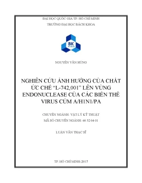 Luận văn thạc sĩ vật lý kỹ thuật nghiên cứu ảnh hưởng của chất ức chế l 742 001 lên vùng endonuclease của các biến thể virus cúm a