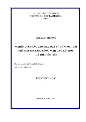 Luận văn thạc sĩ kỹ thuật môi trường nghiên cứu nâng cao hiệu quả xử lý nước thải nhà máy bia bằng công nghệ aao kết hợp giá thể tiên tiến