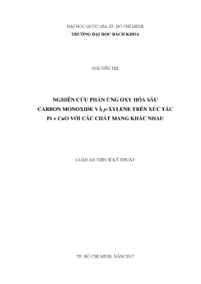 Luận văn thạc sĩ kỹ thuật hóa học nghiên cứu phản ứng oxy hóa sâu carbon monoxide và p xylene trên xúc tác pt cuo với các chất mang khác nhau