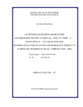 Luận văn thạc sĩ quản trị kinh doanh lập kế hoạch mở rộng kinh doanh sản phẩm môi trường vi sinh tại công ty tnhh dược phẩm hồng hà giai đoạn 2018 2020