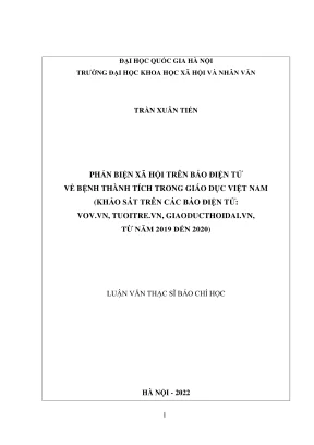 Luận văn thạc sĩ báo chí học phản biện xã hội trên báo điện tử về bệnh thành tích trong giáo dục việt nam khảo sát trên các báo điện tử vov vn tuoitre vn giaoducthoidai vn từ năm 2019 đến 2020