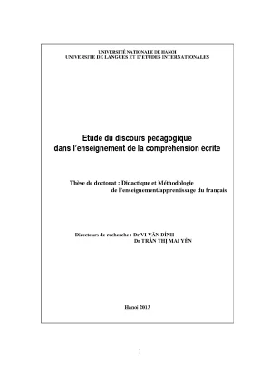 Etude du discours pédagogique dans lenseignement de la compréhension écrite